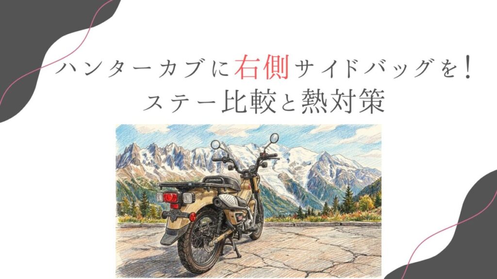ハンターカブに右側サイドバッグを！ステー比較と熱対策