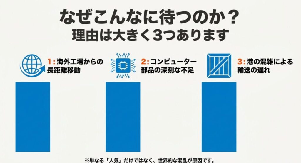 グロム：海外工場からの長距離移動、コンピューター部品の深刻な不足、港の混雑による輸送の遅れを示す3つの理由
