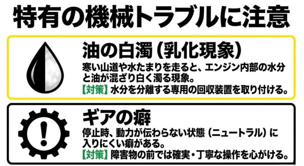 グロム：林道走行で起きやすいエンジンオイルの乳化現象の対策と、ギアがニュートラルに入りにくい癖への対処法