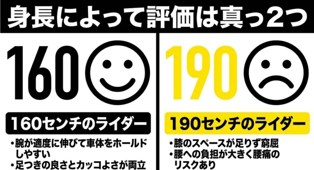 身長160cmと190cmのライダーにおけるレブル250セパハン化の恩恵と疲労度の違いの解説