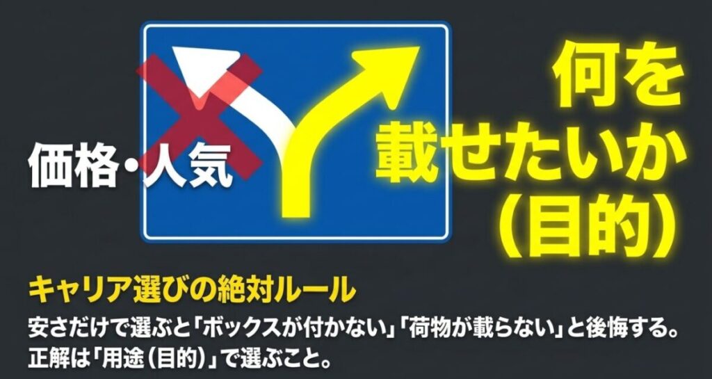 ADV160のリアキャリアは価格や人気ではなく載せたい荷物と用途で選ぶことを示した図
