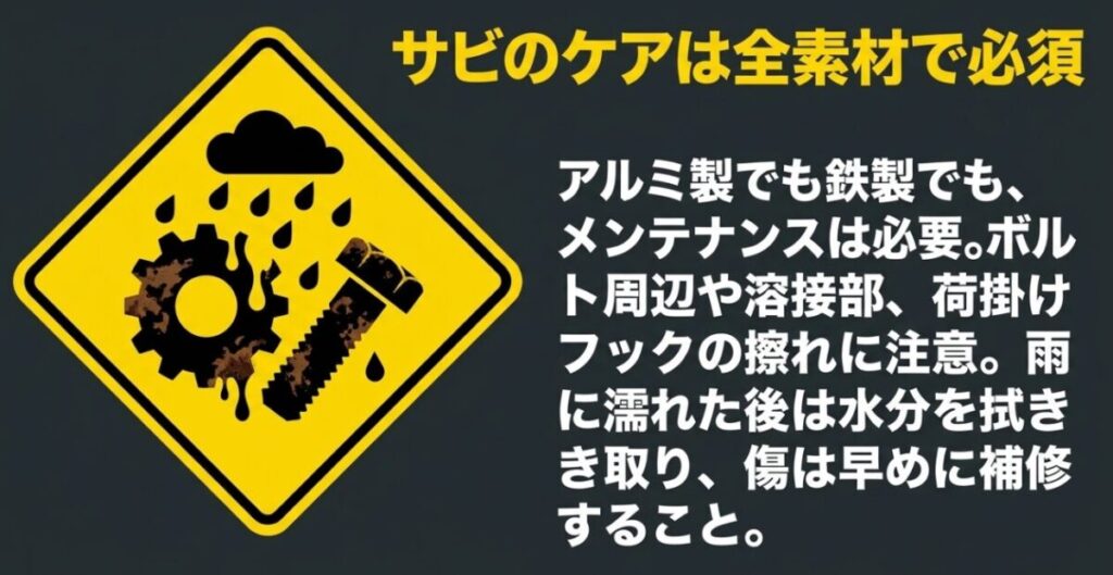 リアキャリアのボルト周辺や溶接部、荷掛け部分のサビを防ぐメンテナンス方法