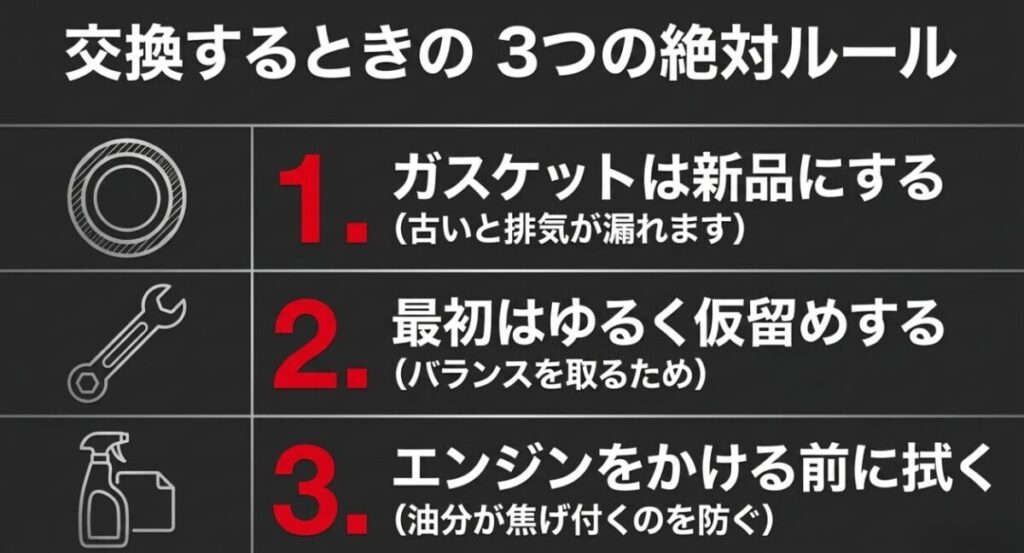 CBR400Rのマフラー交換でガスケット交換、仮締め、始動前の脱脂を行う注意点