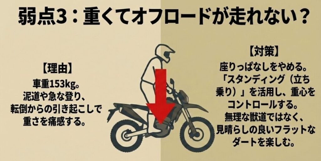 CRF250ラリーが泥道や急な登りで重く感じる理由と、スタンディングやフラットダート走行による対策