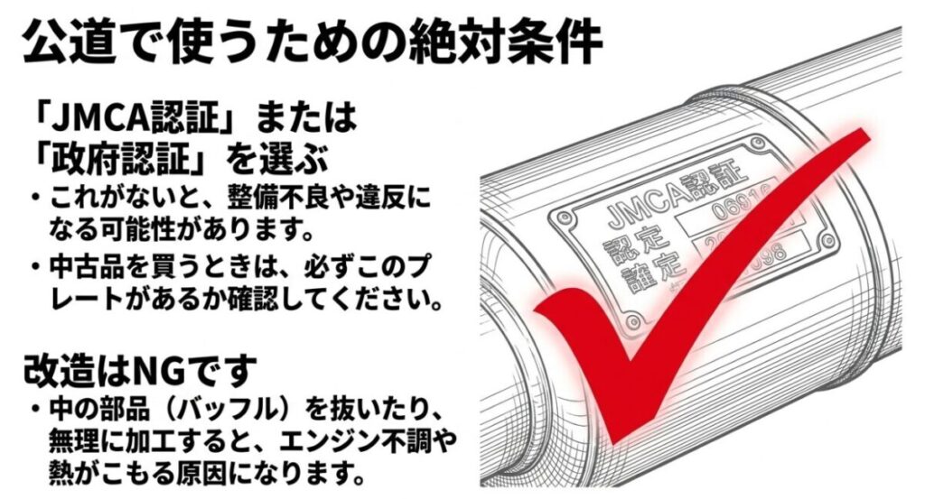 CRF250Lの公道用マフラーで確認したいJMCA認証・政府認証プレートと改造禁止の注意点