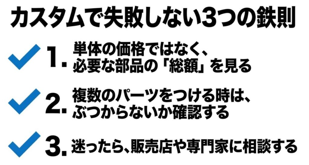 NX400カスタムで総額、パーツ同士の干渉、販売店や専門家への相談を重視する3つの鉄則