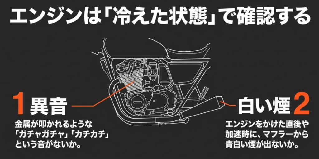 スーパーカブ90の冷間始動時に確認したいガラガラ音やカチカチ音などの異音と青白い排気煙