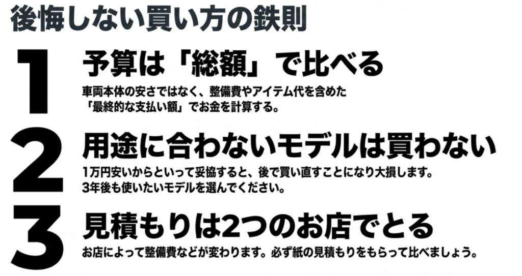 スーパーカブは総額で比較し、用途に合うモデルを選び、2店舗から見積もりを取るという購入時の3つの鉄則