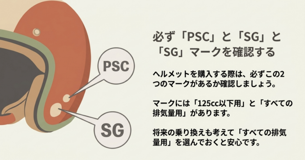 スーパーカブ用ヘルメットで確認したいPSC・SGマークと125cc以下用・全排気量用の違い
