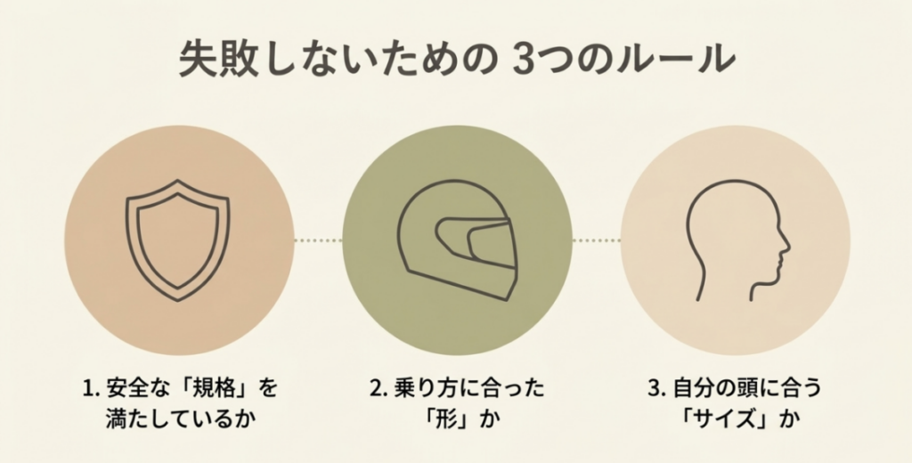 規格・形状・サイズの3項目でスーパーカブ用ヘルメットを選ぶポイント