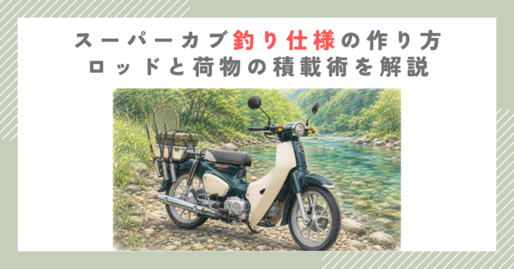 スーパーカブ釣り仕様の作り方｜ロッドと荷物の積載術を解説